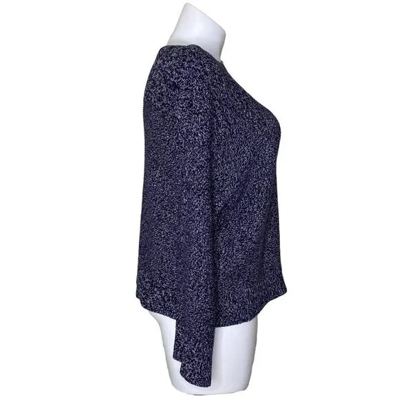 Loft Black White Marled Pullover Sweater Long Flare Sleeve Cotton Women's Size L - Picture 4 of 9